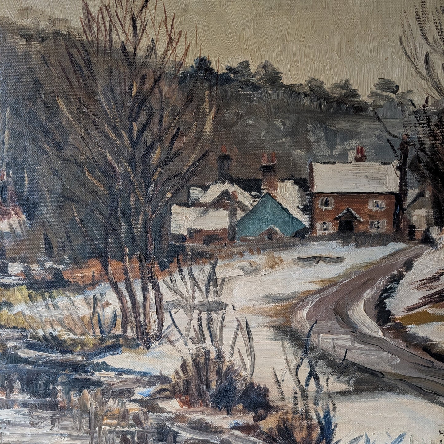 1970s Oil Painting "The First Snow"