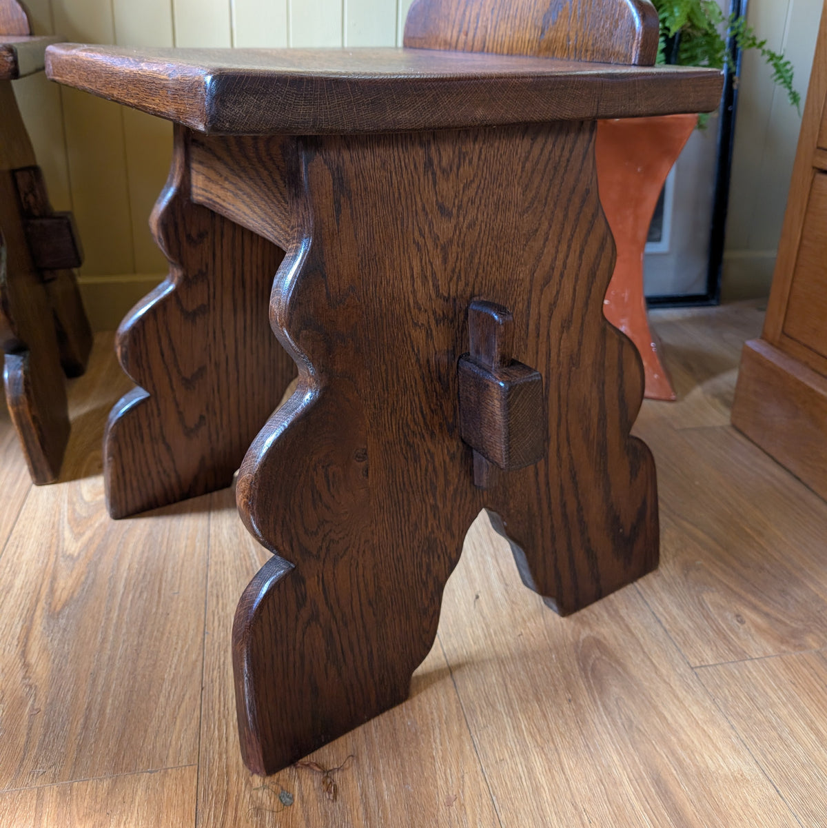 Pair of 1960s Mid-Century Brutalist Solid Oak Dining Chairs