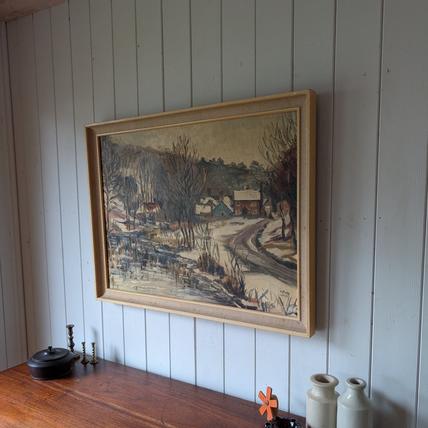1970s Oil Painting "The First Snow"