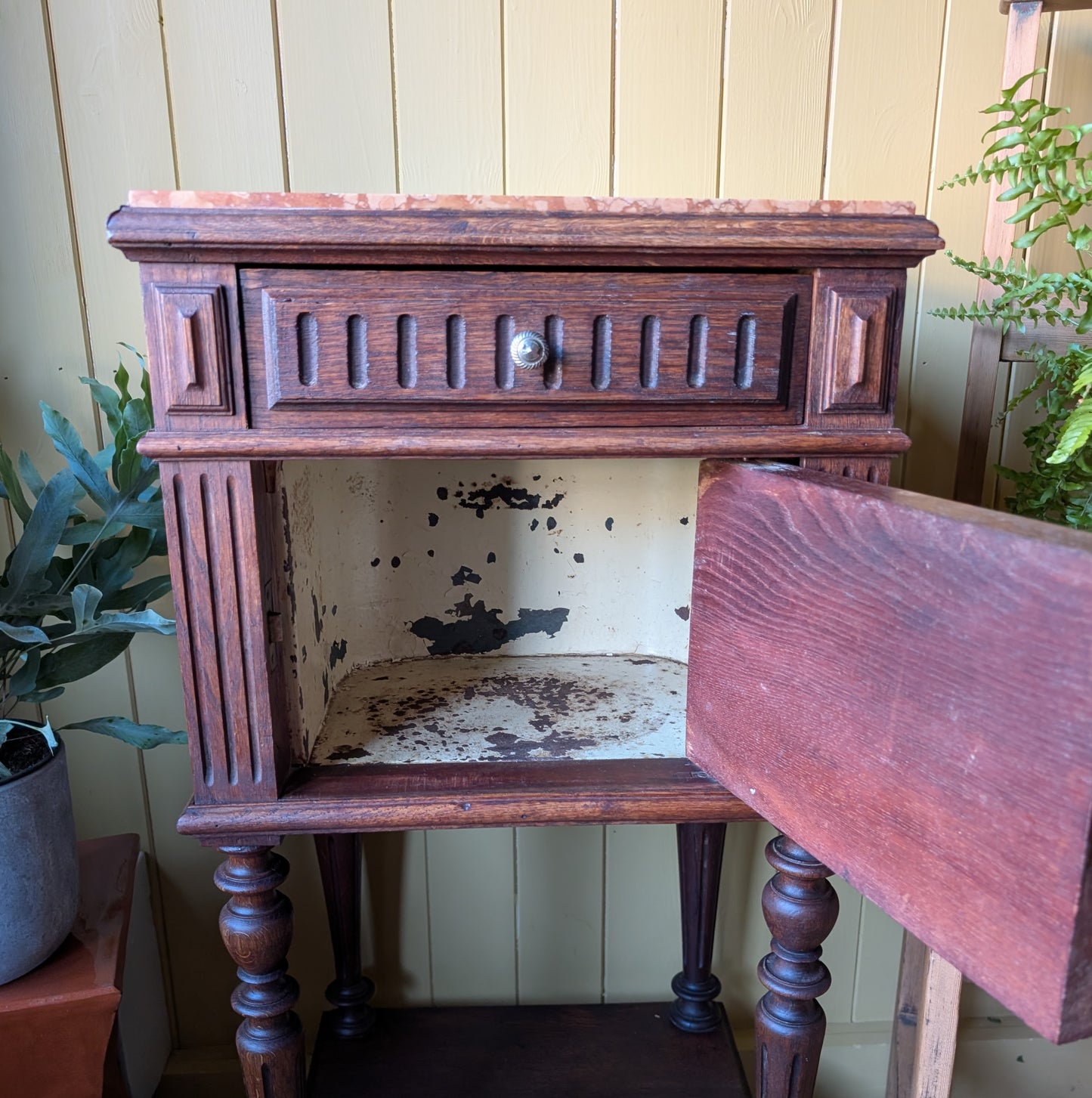 Antique French Marble Top Pot Cupboard