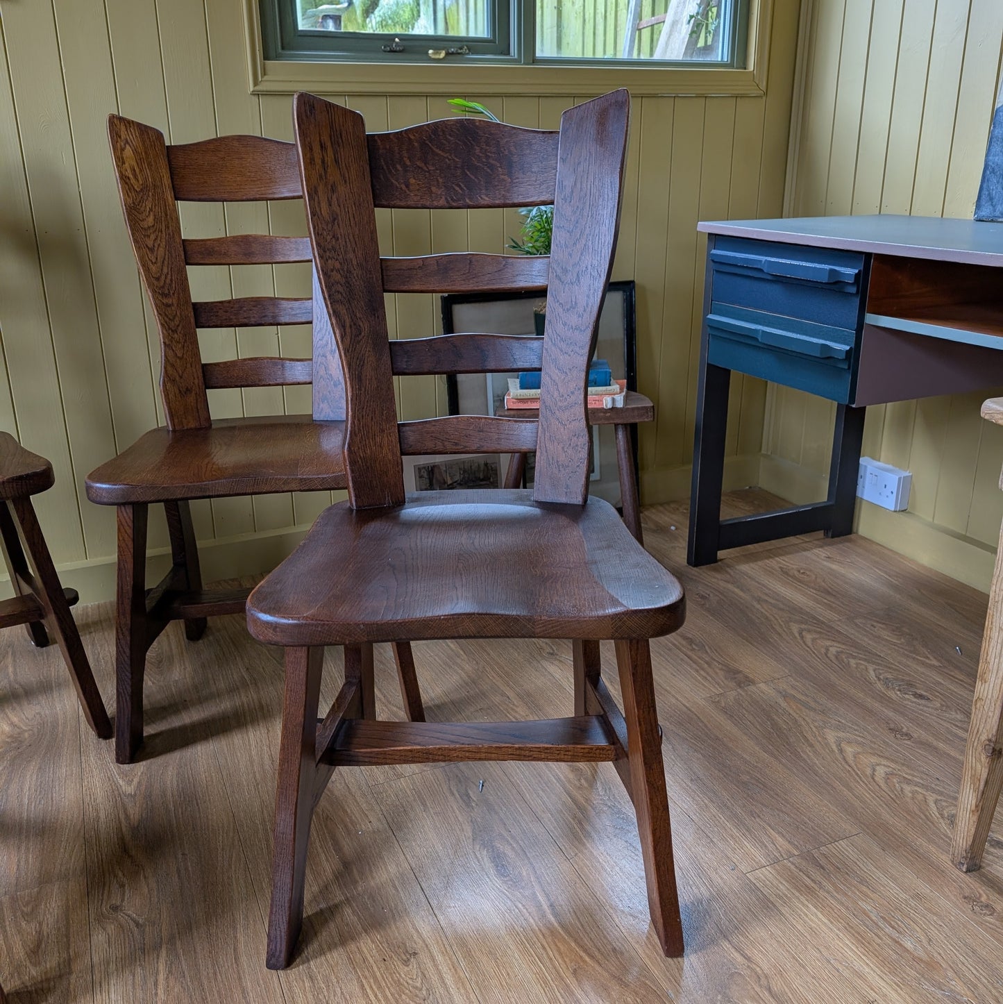 Set of 4 Brutalist Oak Dining Chairs