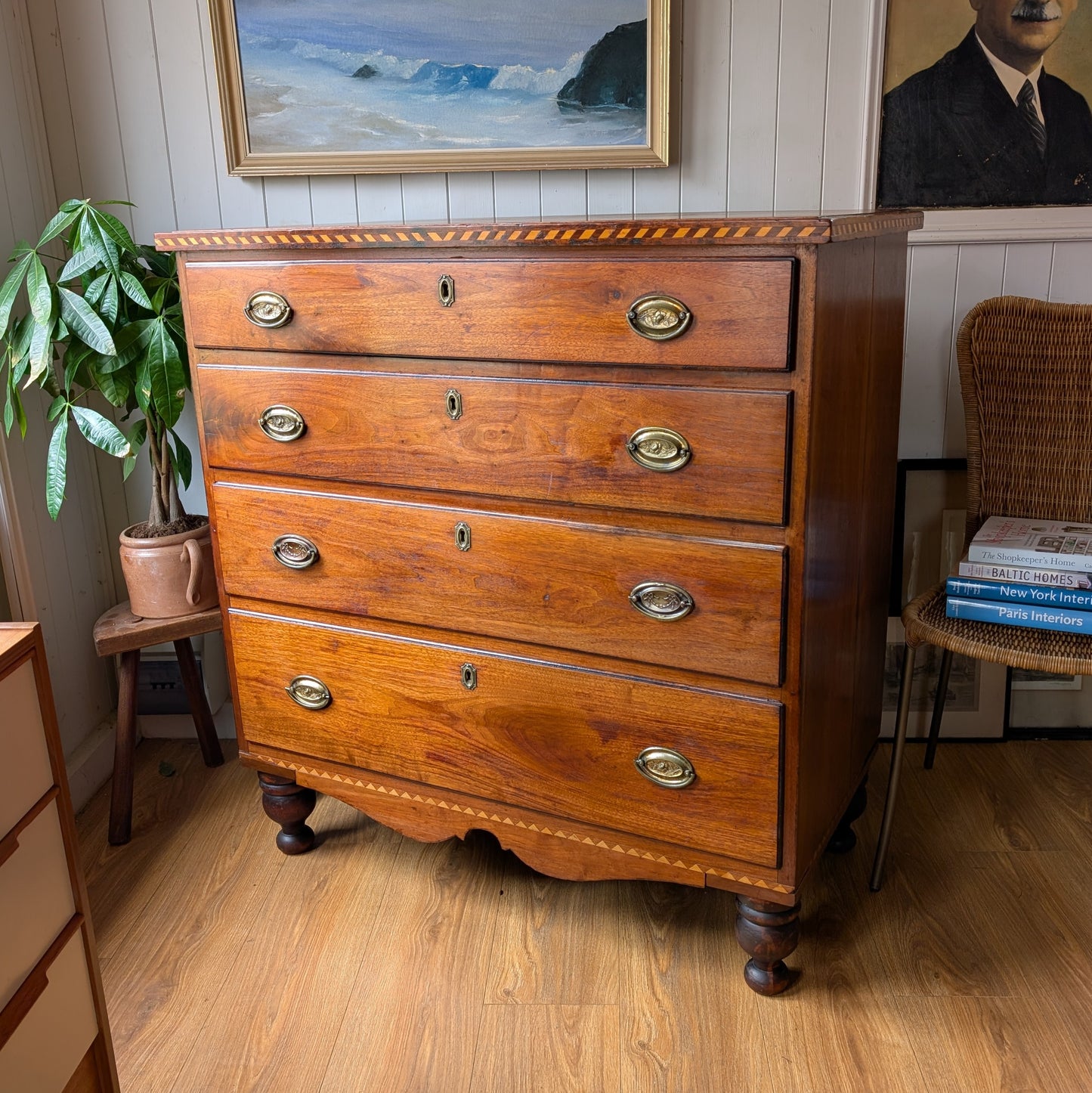 Antique Inlaid Walnut Chest of Drawers
