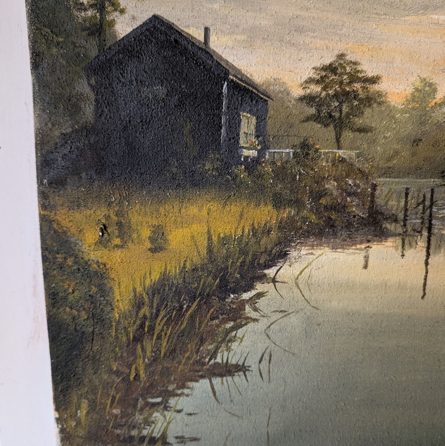 Antique Oil Painting "The Lake House"