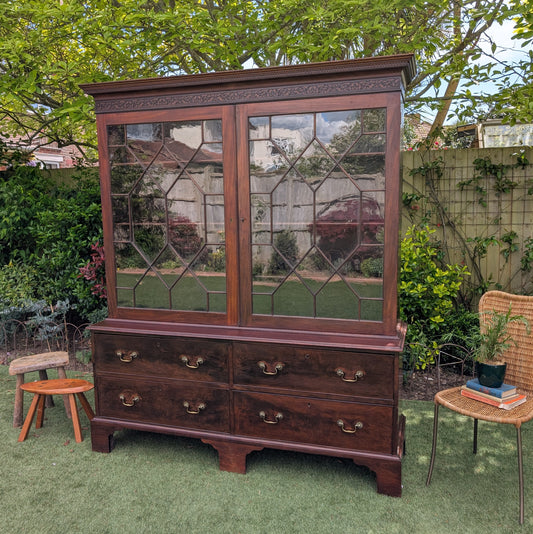 Antique Glazed Bookcase with Drawers