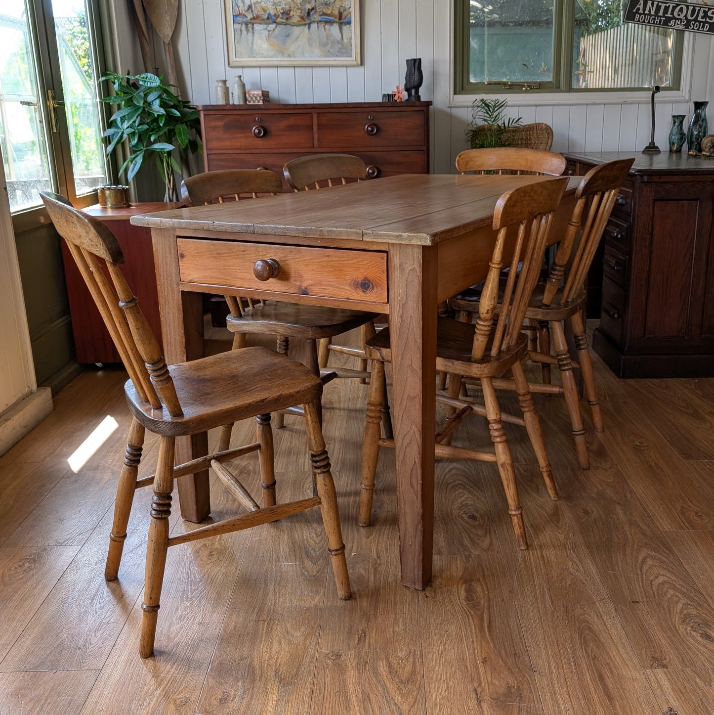 Victorian Kitchen Table and Six Chairs