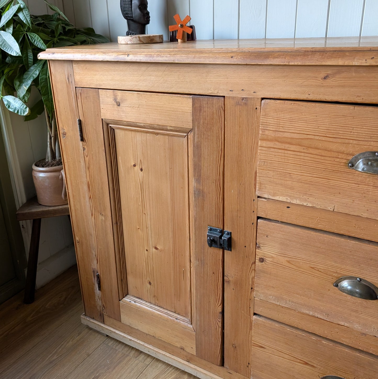 Rustic Victorian Pine Cupboard with Drawers