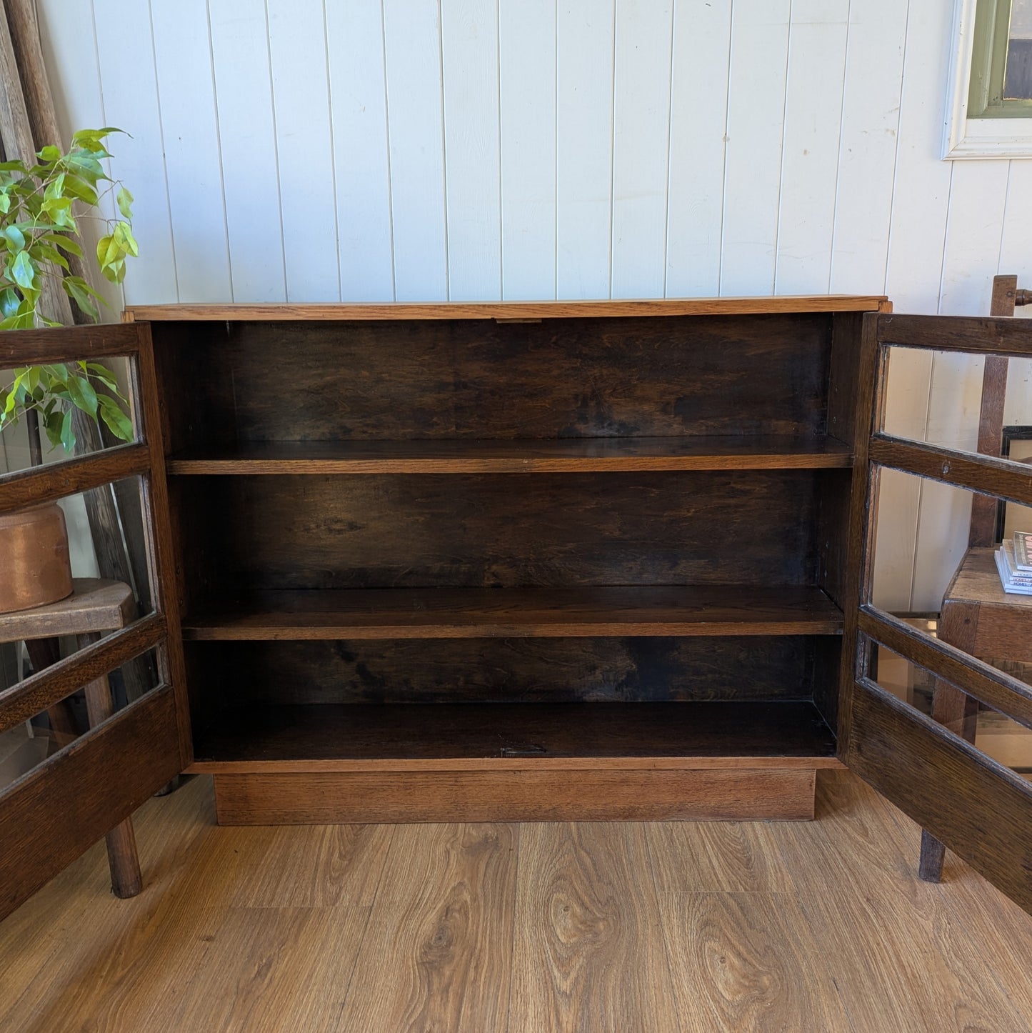 1950s Small Glazed Oak Bookcase