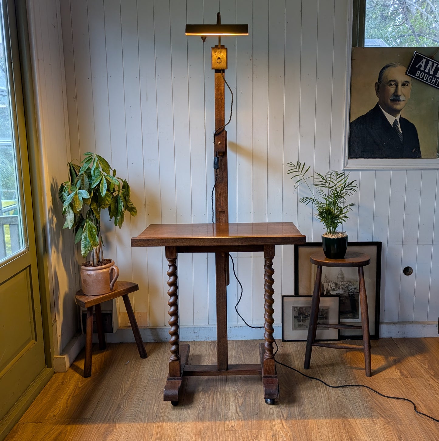 Antique French Draughtsmans Desk with Light