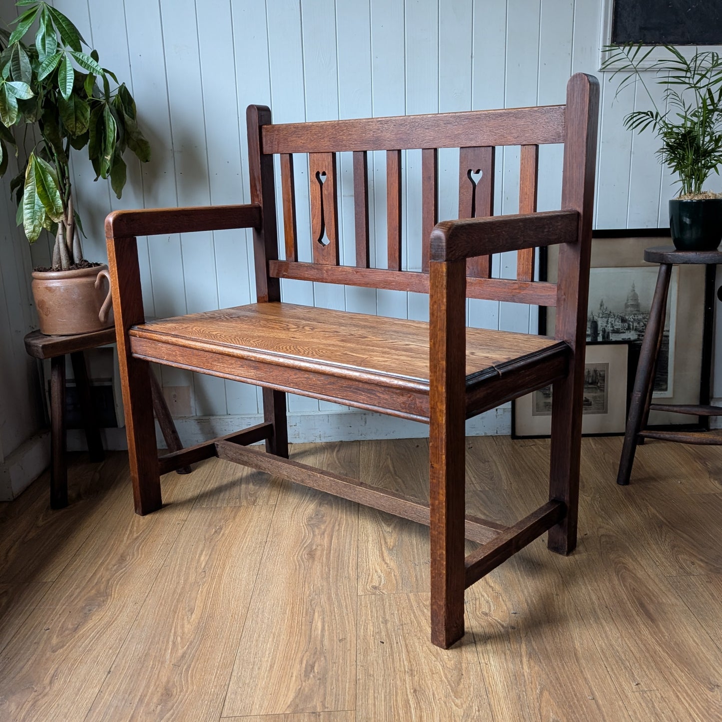 Arts and Crafts Oak Hall Bench