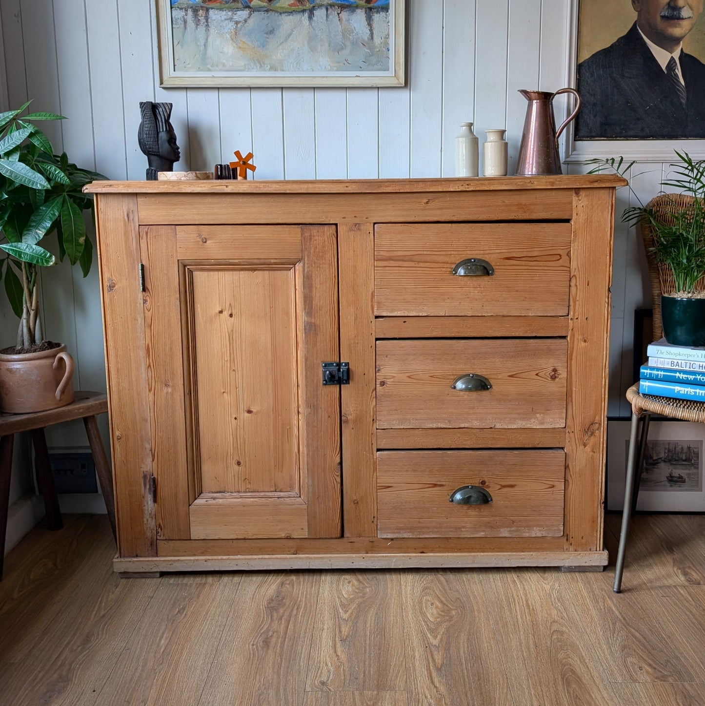 Rustic Victorian Pine Cupboard with Drawers
