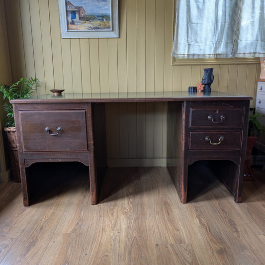 Large Antique Twin Pedestal Desk