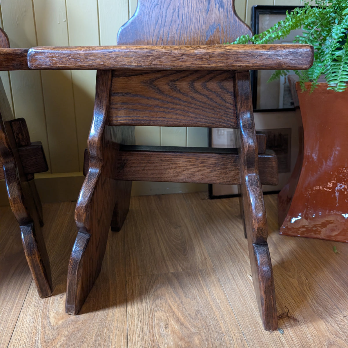 Pair of 1960s Mid-Century Brutalist Solid Oak Dining Chairs