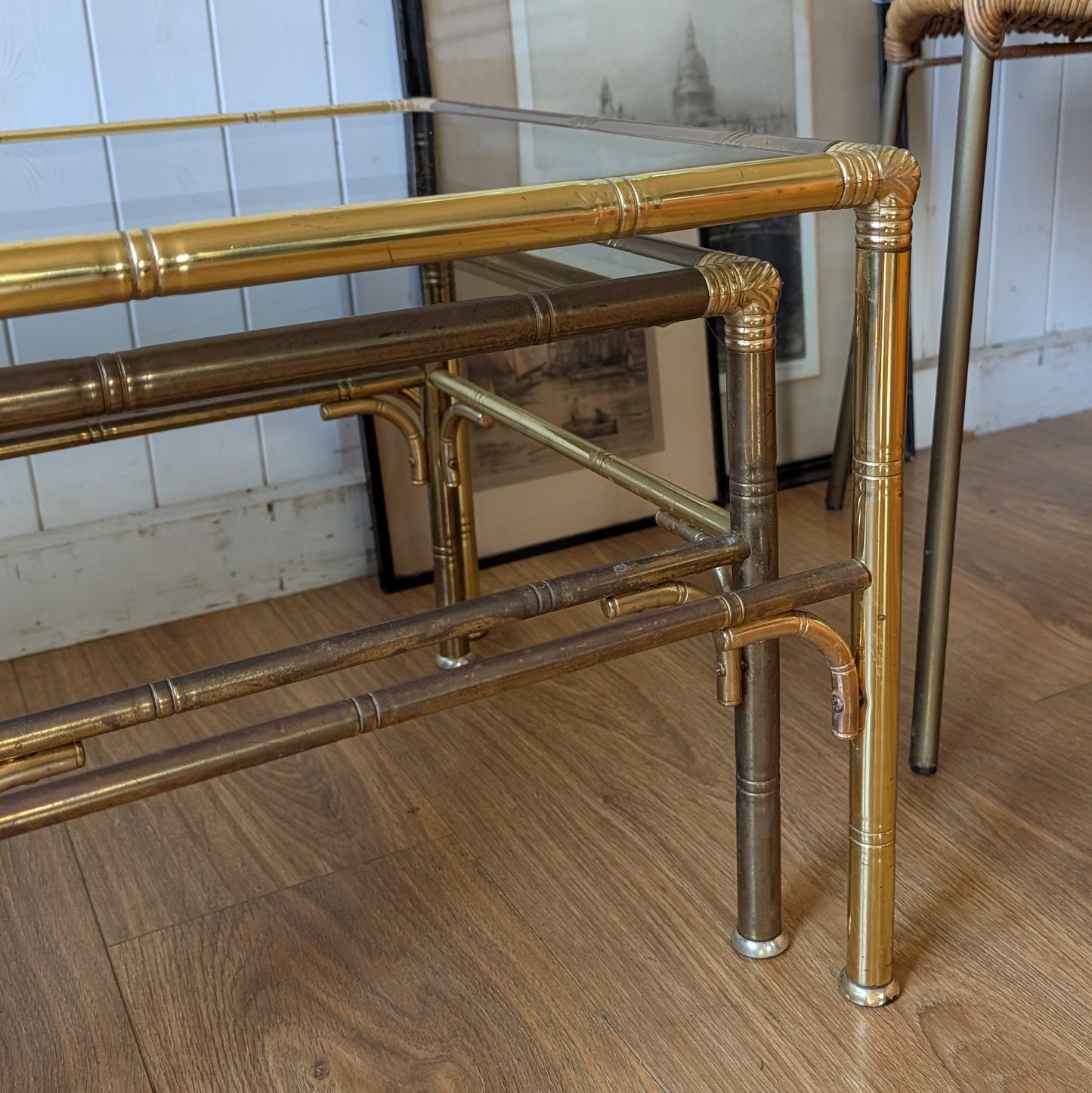 Italian Faux Bamboo Brass Coffee Table