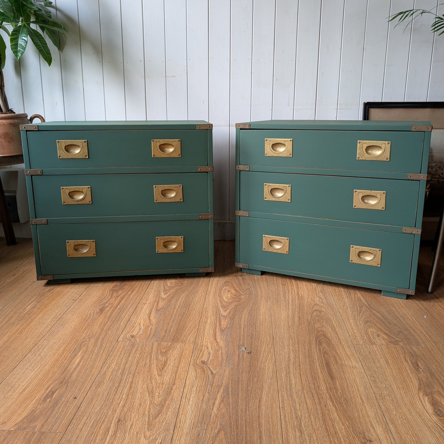 Pair of Mid Century Campaign Style Drawers [ref:7378]