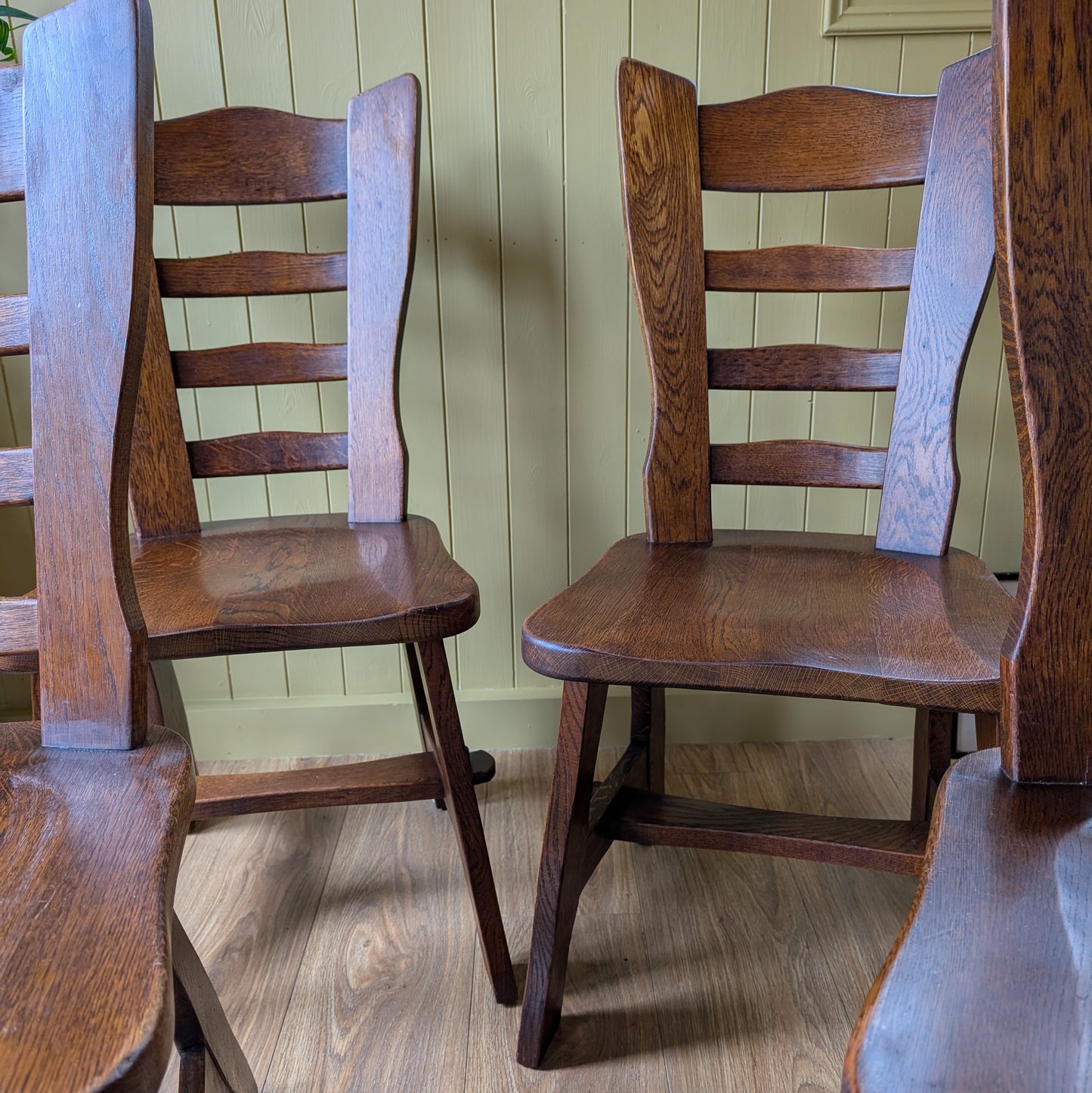 Set of 4 Brutalist Oak Dining Chairs