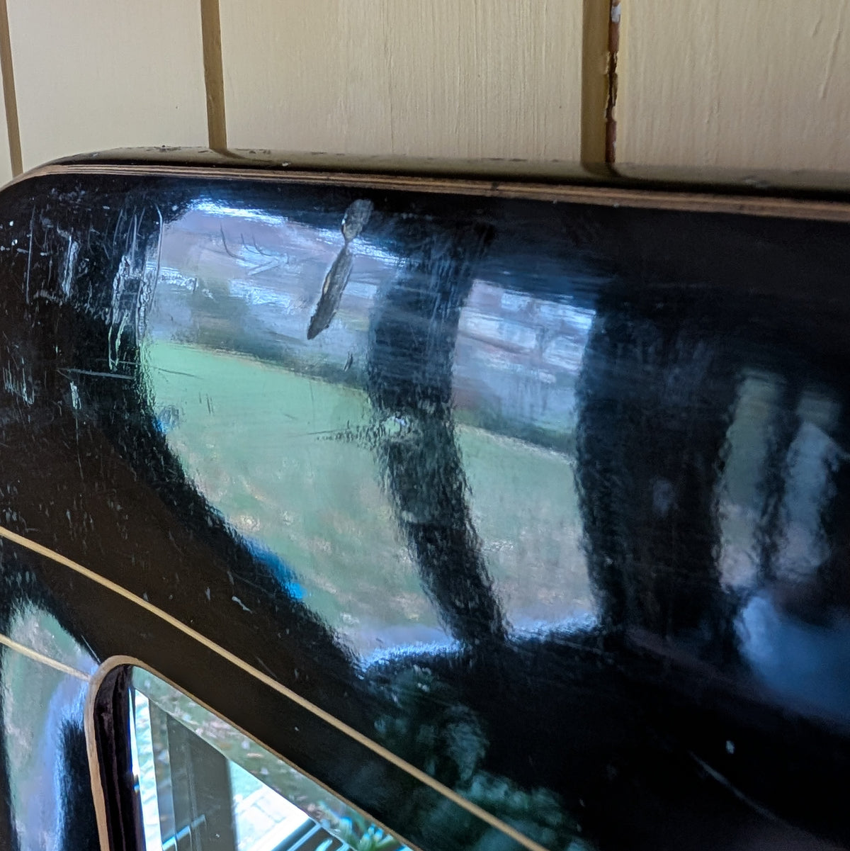 1980s Geometric Black Lacquer Wall Mirror