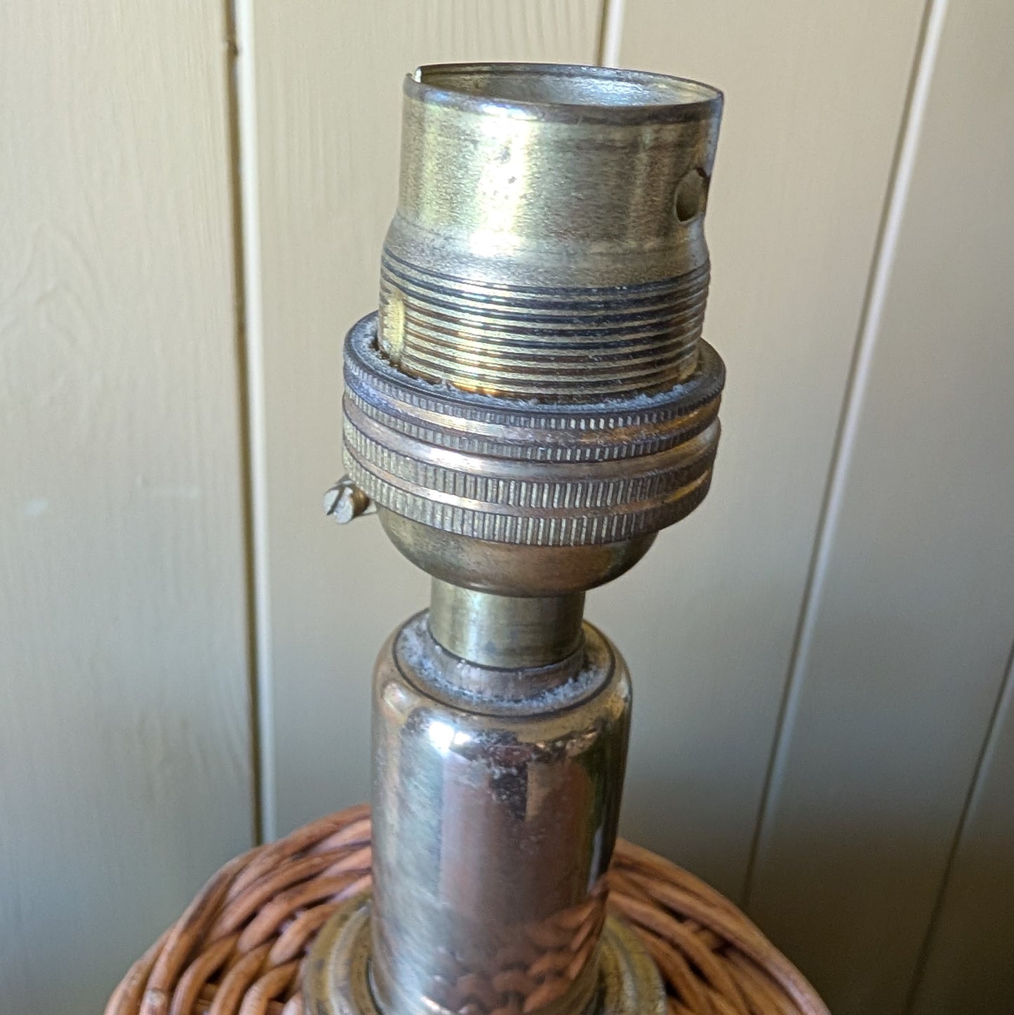 Pair of Large Vintage Woven Wicker Lamps