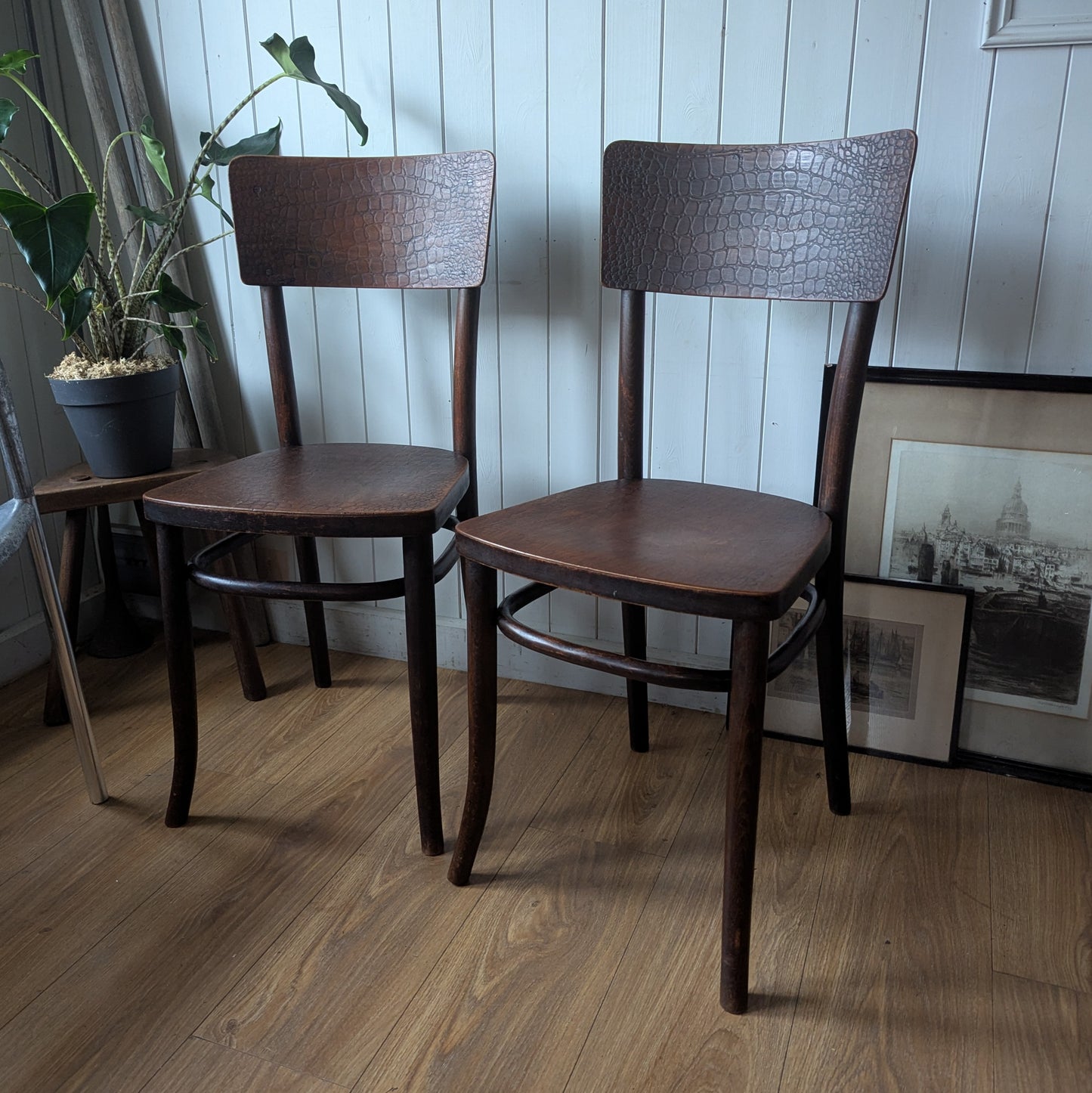 Pair of Antique Bentwood "Moc Croc" Bistro Chairs.