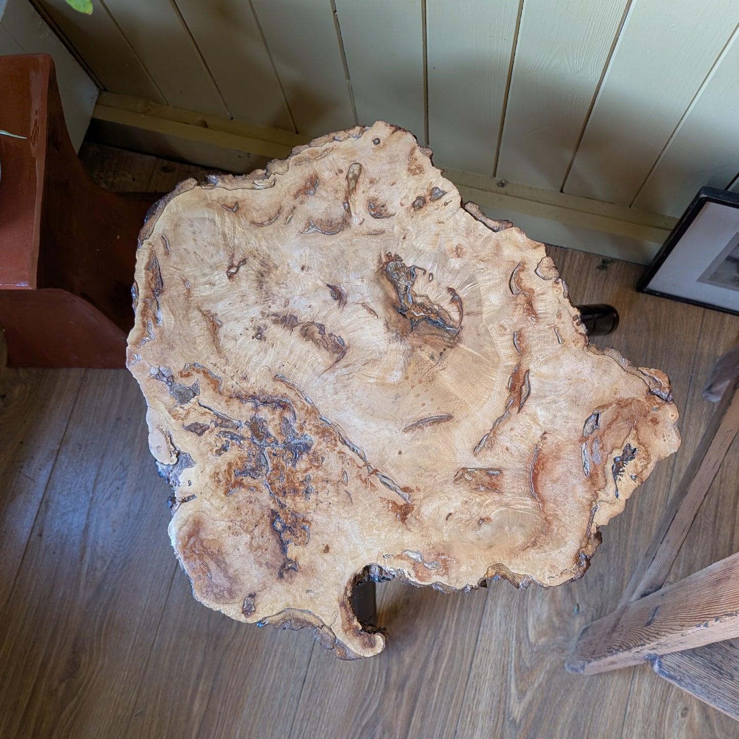 Vintage Studio Craft Burr Wood Tripod Side Table