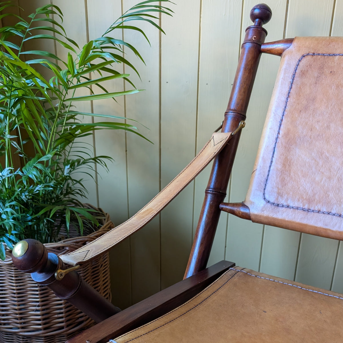 Vintage Faux Bamboo Leather Safari Chair