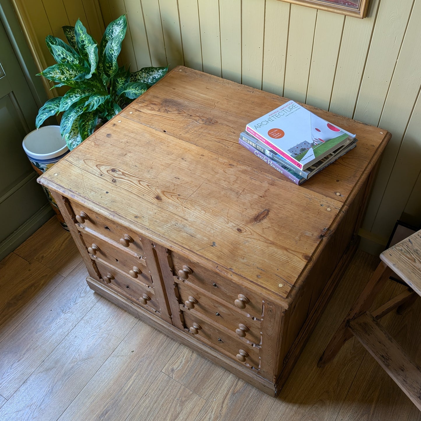 Large Low Antique Bank of Drawers