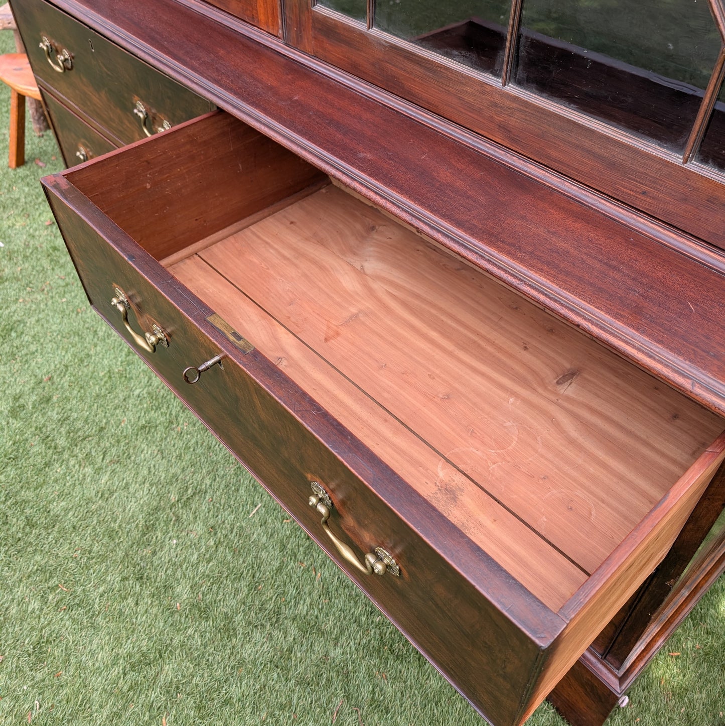 Antique Glazed Bookcase with Drawers