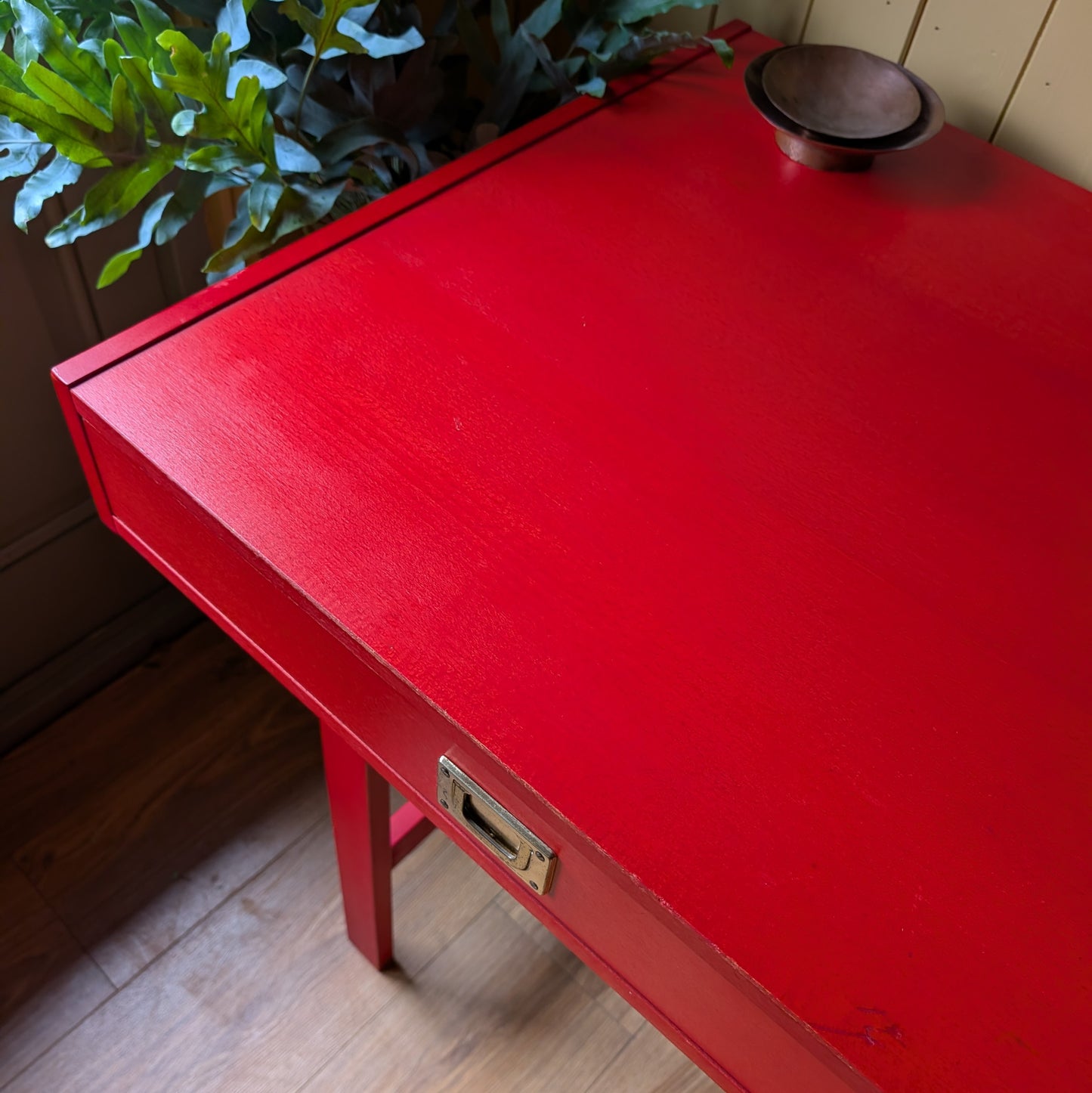 Danish Mid-Century Desk with Brass Campaign Handles