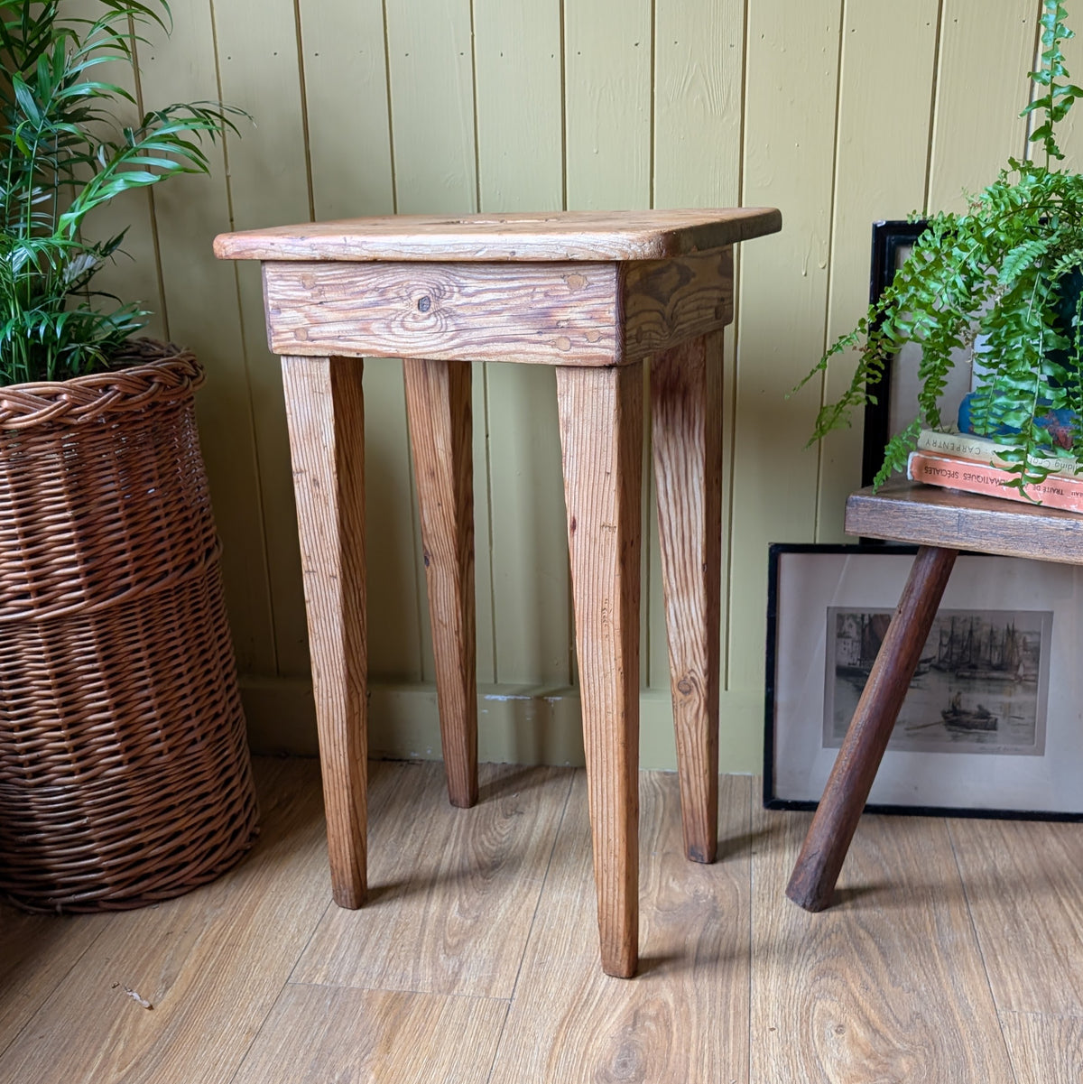 Antique Rustic Pine Stool