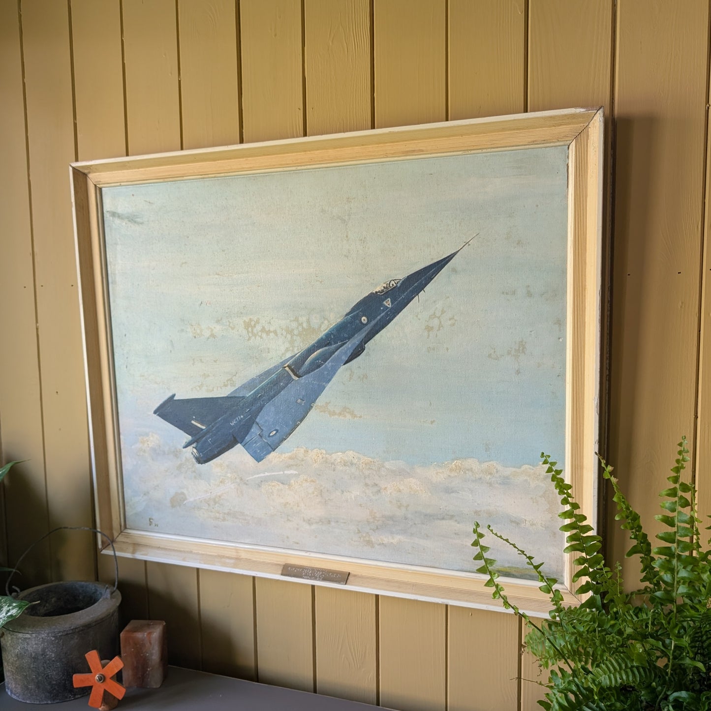 "Supersonic Horizon" Mid-Century Military Jet Oil Painting
