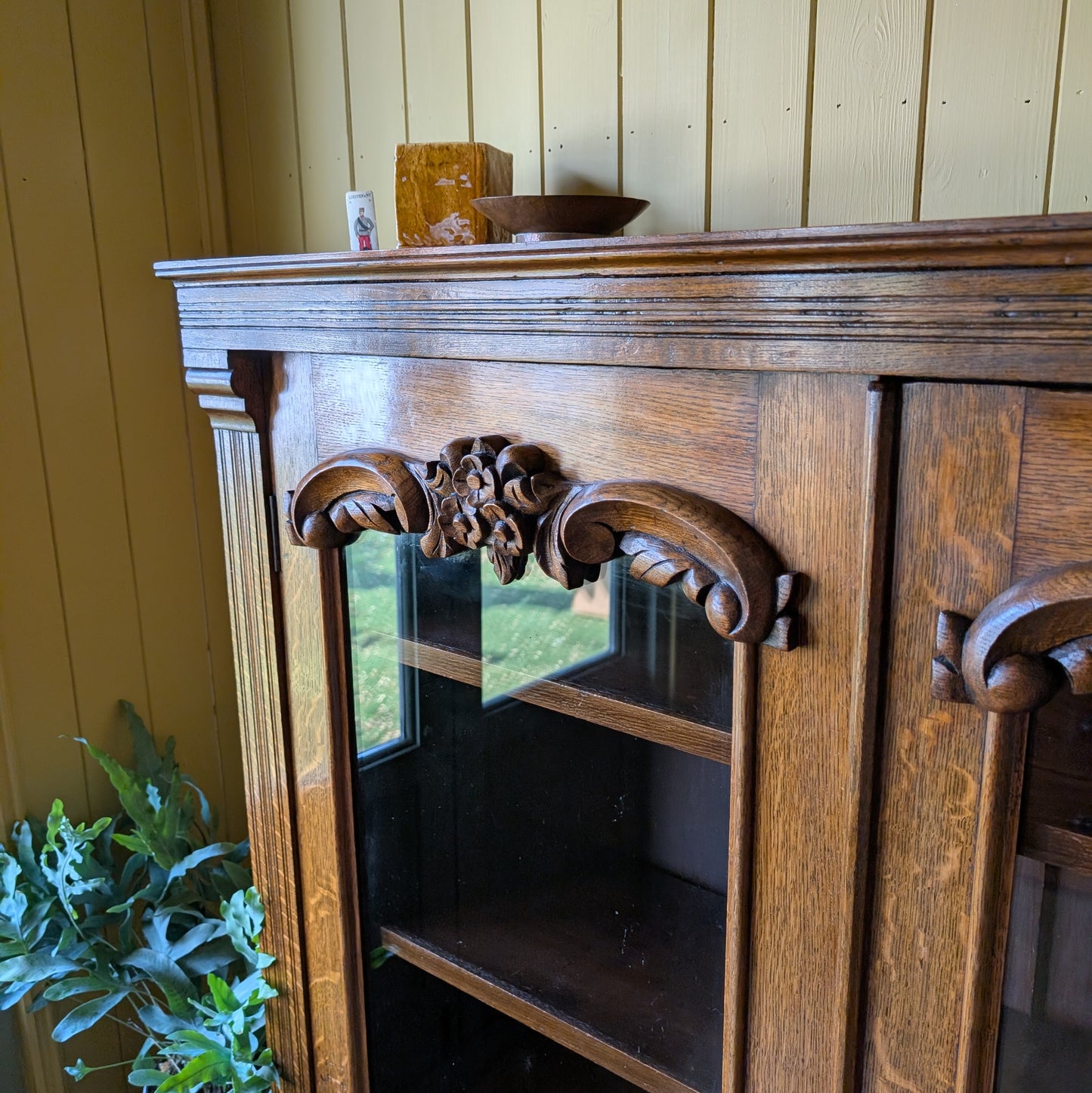 Large Antique Oak Glazed Bookcase