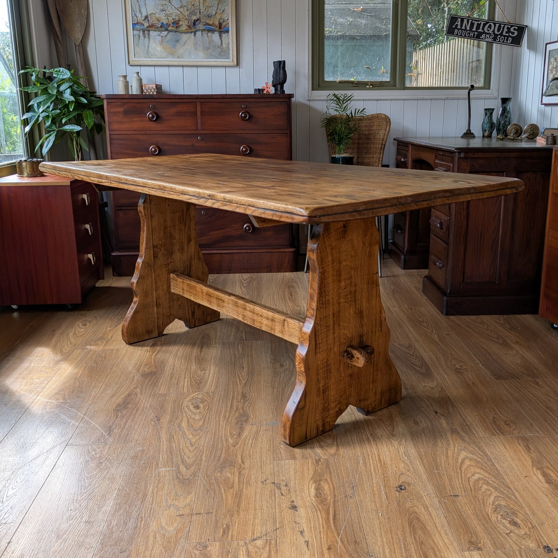 Rustic Oak Antique Dining Table - Main Image