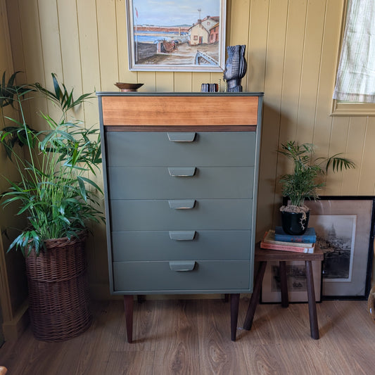 Tall Painted Mid Century Chest of Drawers