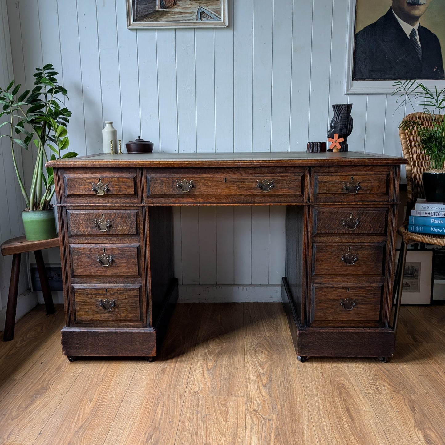 Antique Oak Twin Pedestal Desk