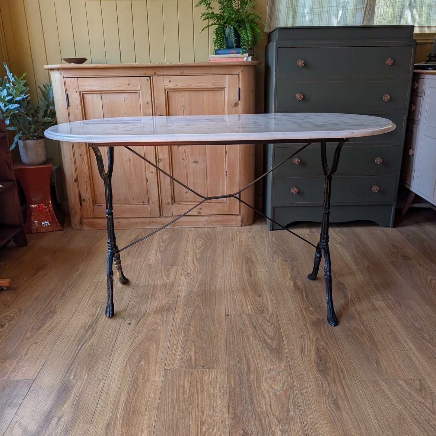 Vintage French Cast Iron Bistro Table with Marble Top