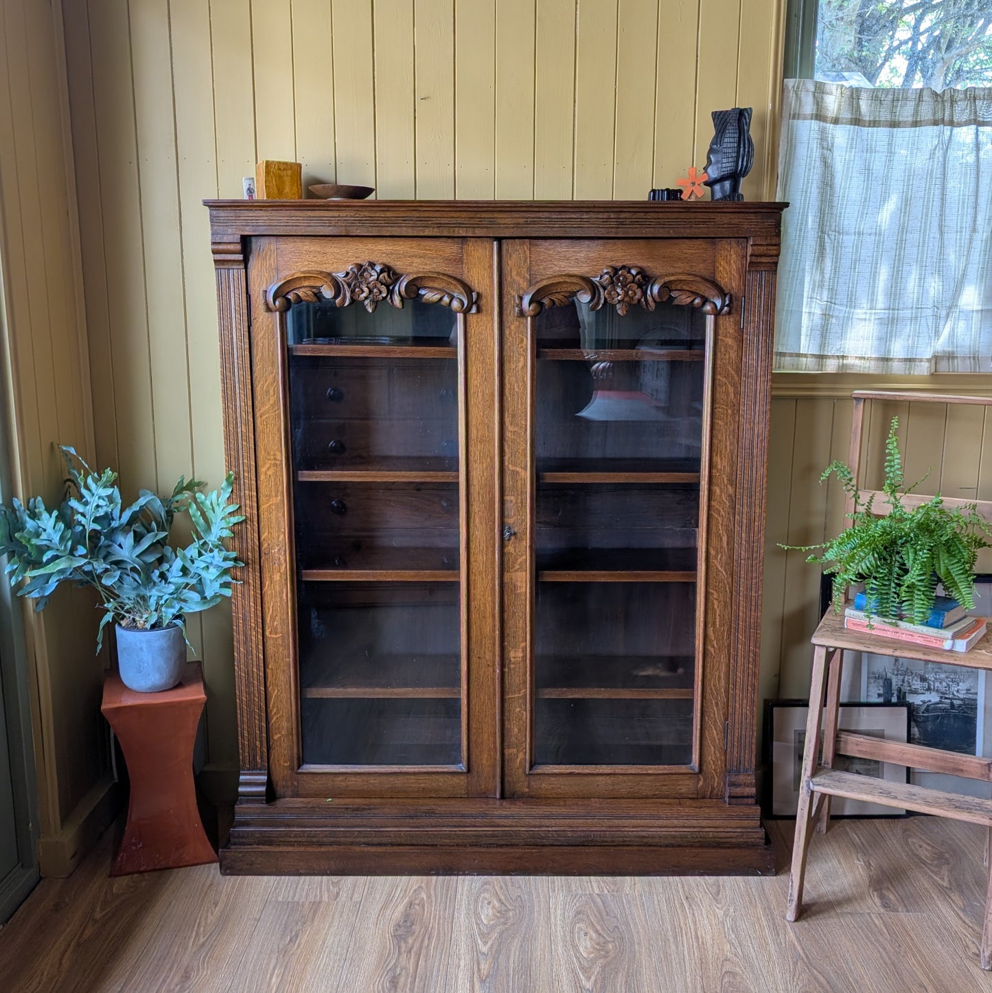 Large Antique Oak Glazed Bookcase