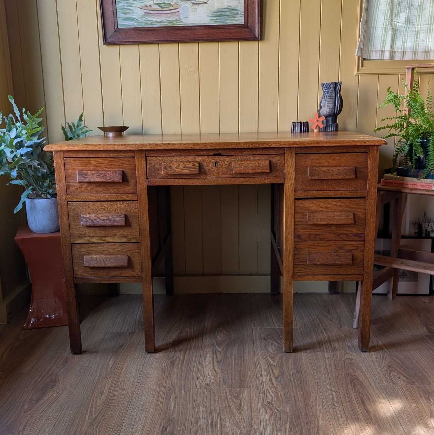 Antique Oak Twin Pedestal Desk