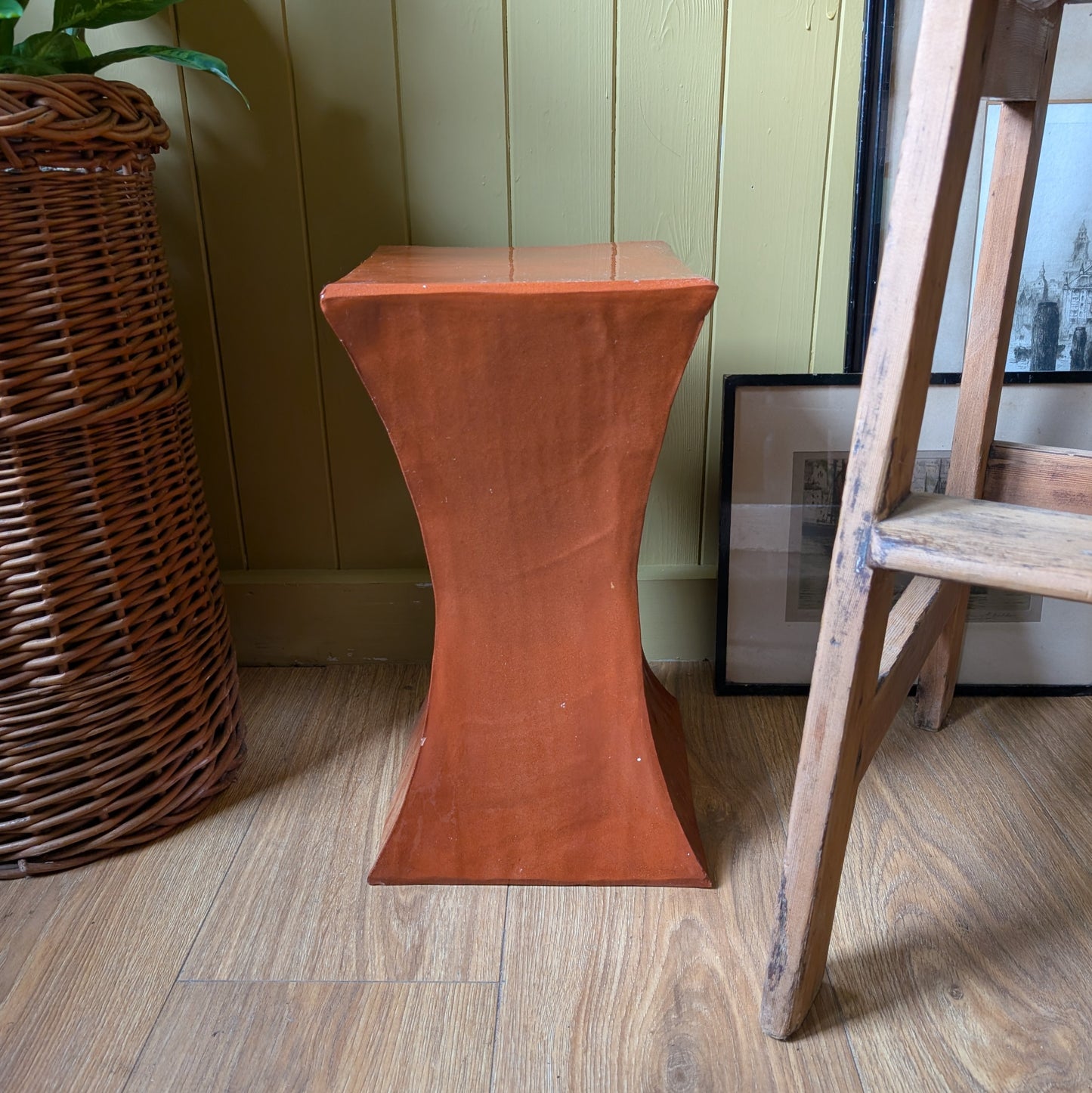 Mid-Century Terracotta Ceramic Pedestal Side Table, 1960s/70s