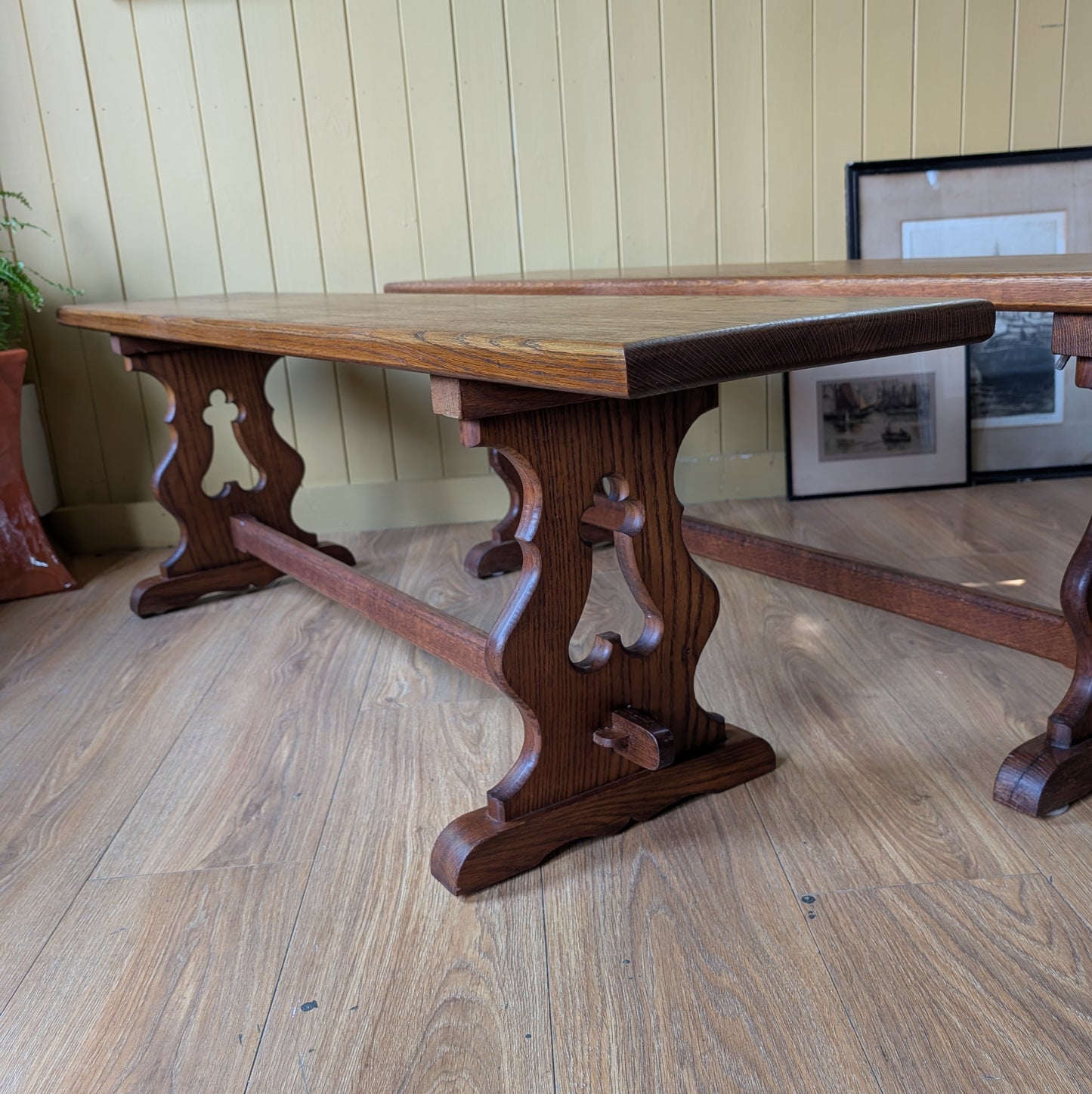 Pair of Vintage Solid Oak Benches
