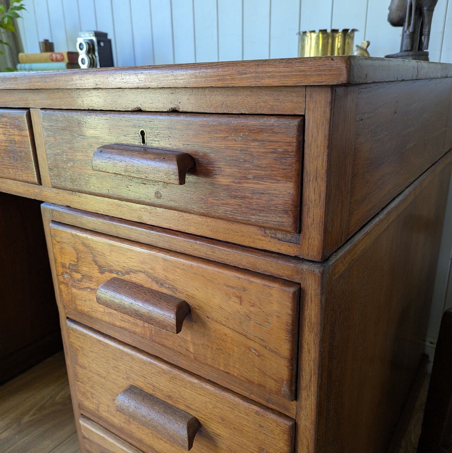 Antique Teak Twin Pedestal Desk