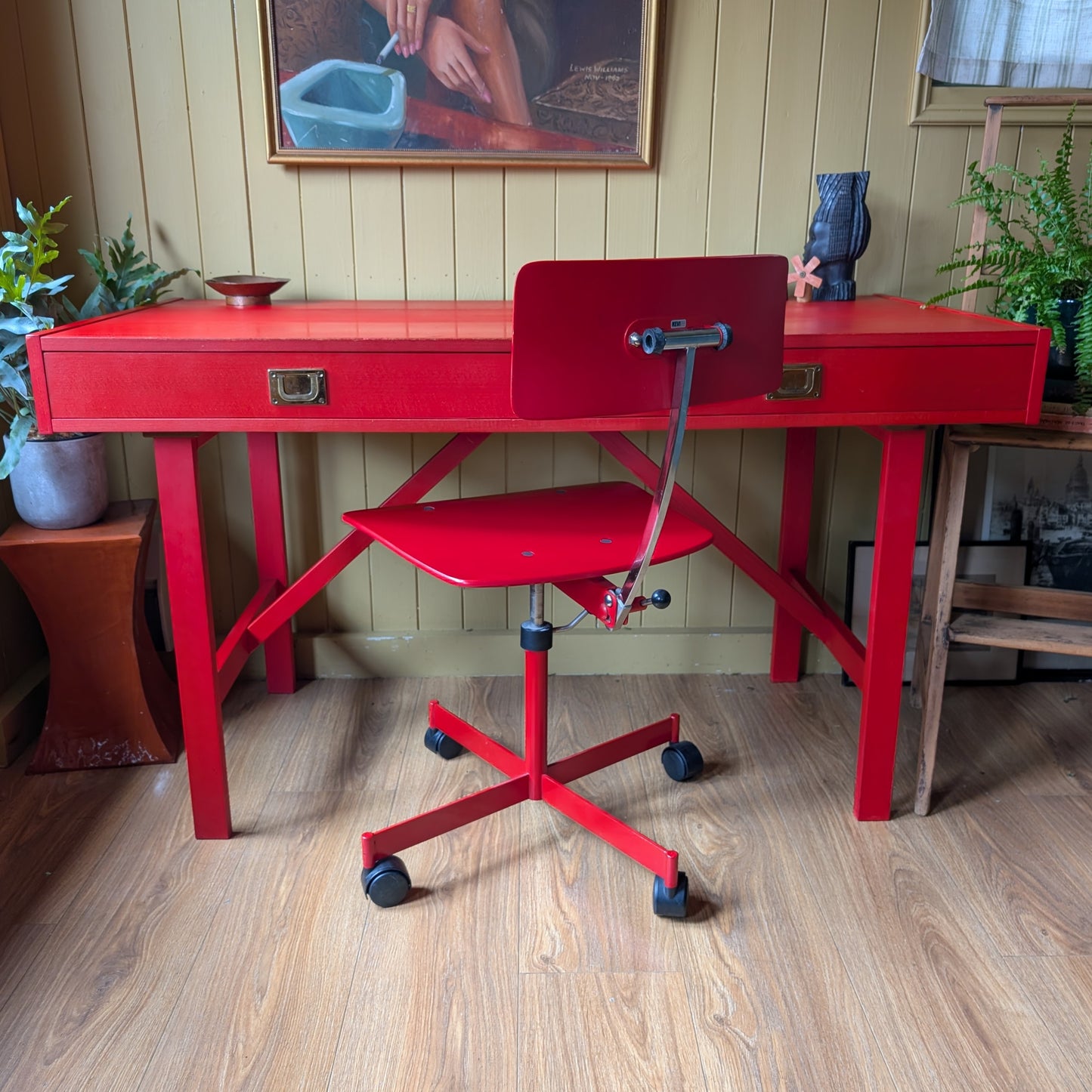 Danish Mid-Century Desk with Brass Campaign Handles