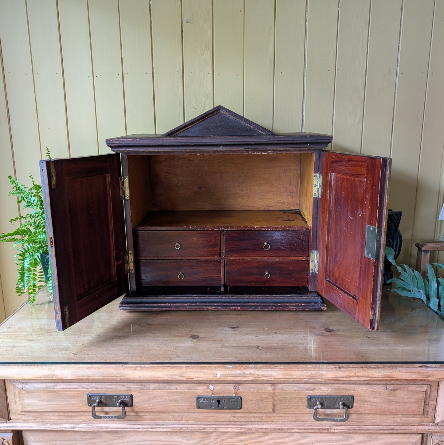 Victorian Ebonized Tabletop Cabinet with Drawers & Gilt Detail c.1890
