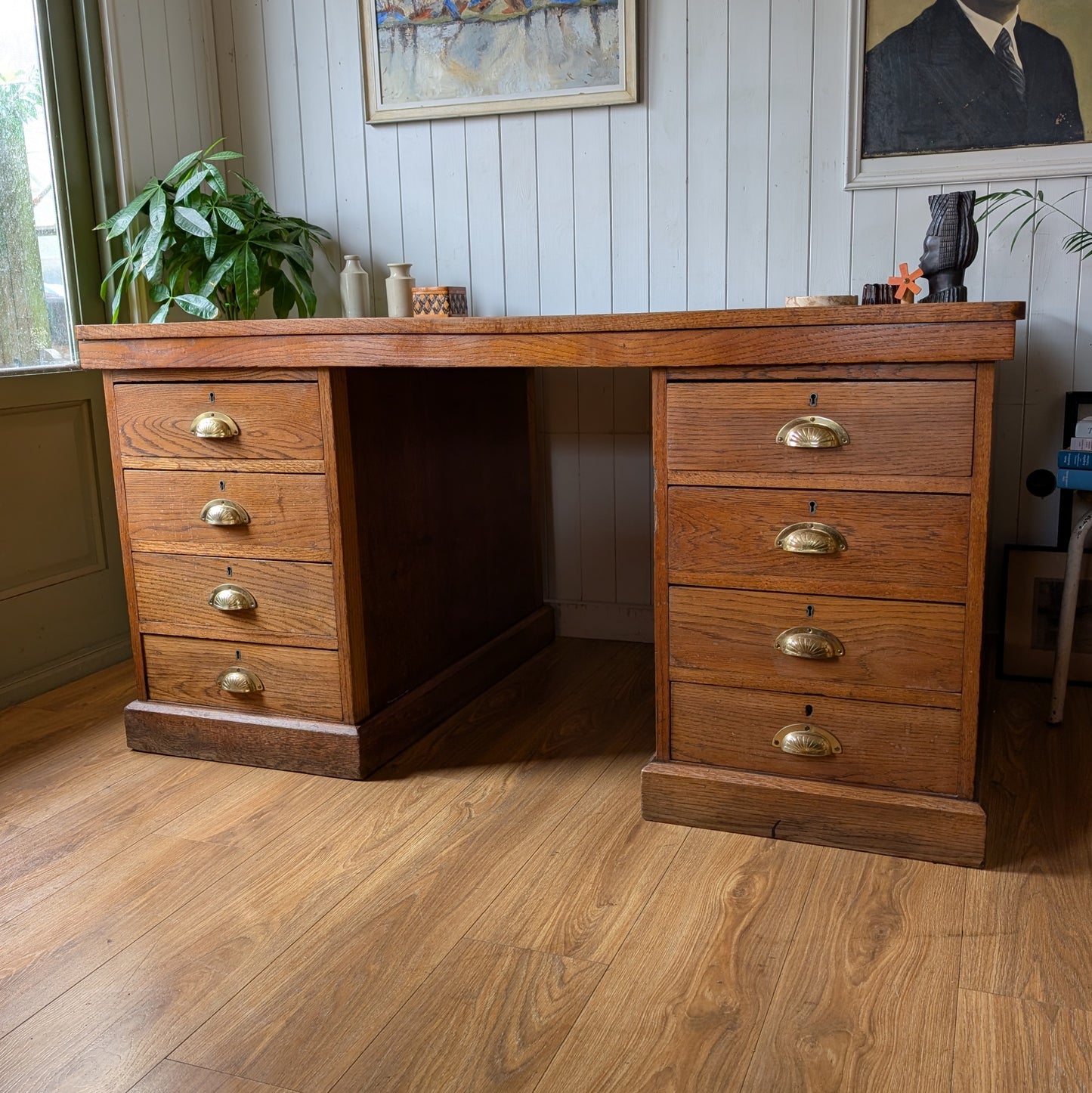 Antique Oak Twin Pedestal Desk