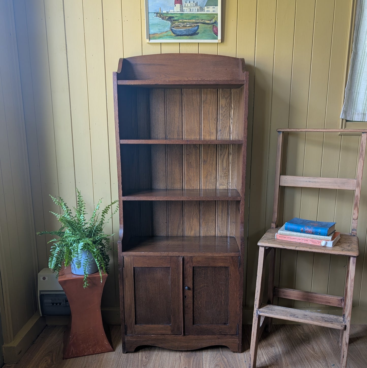 Narrow Antique Oak Bookcase with Bookcase.