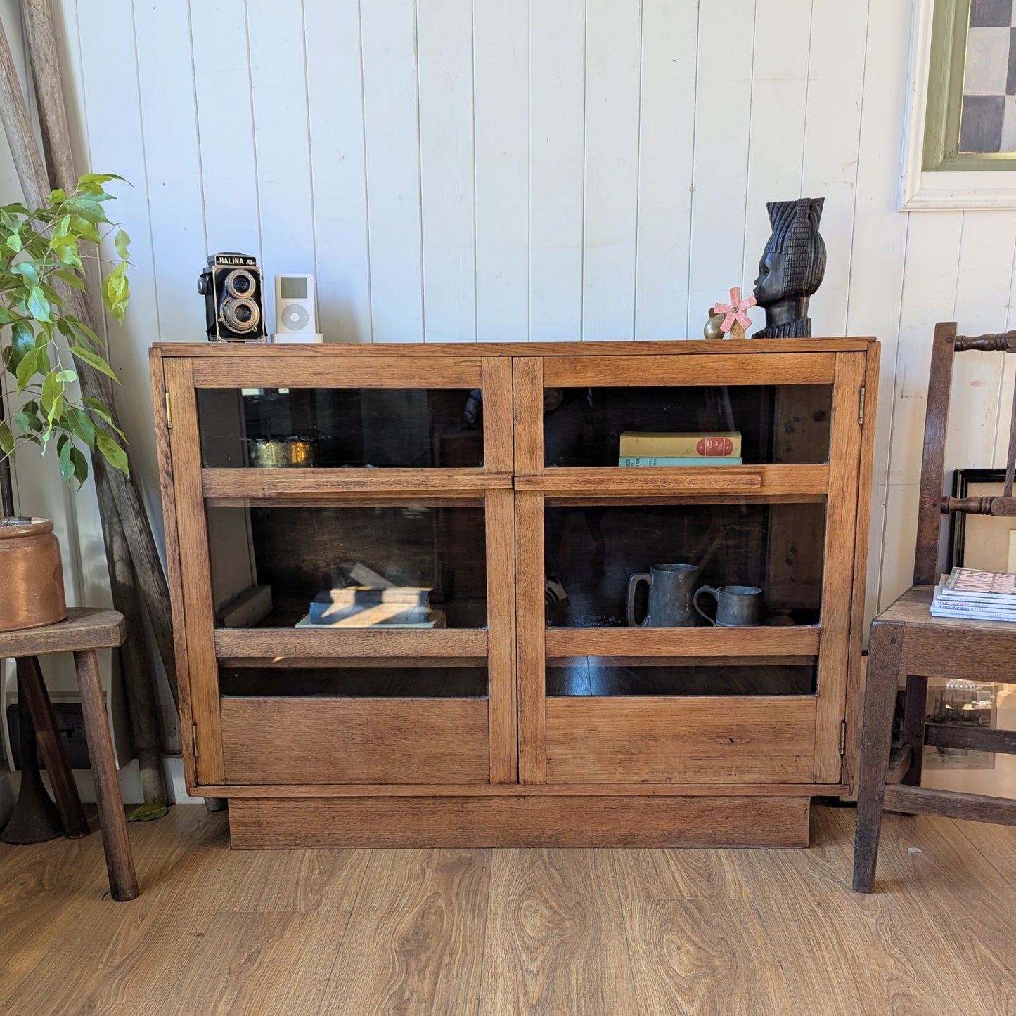 1950s Small Glazed Oak Bookcase