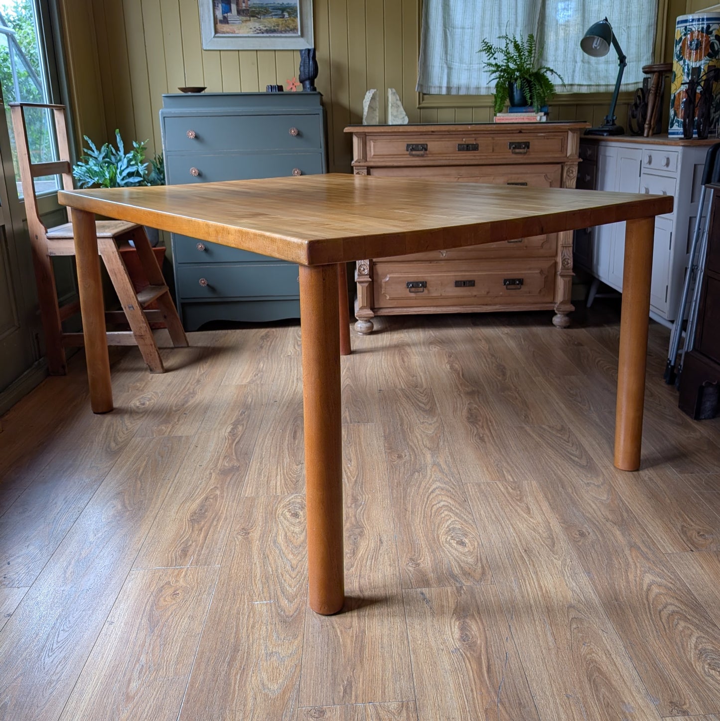 Mid Century Solid Hard Maple Butcher Block Dining Table