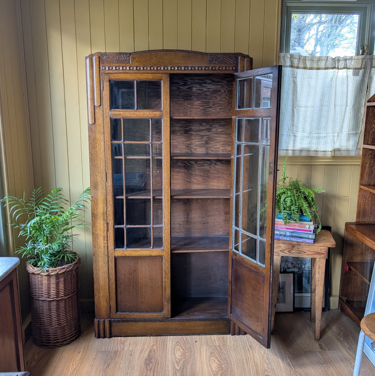 Glazed Art Deco Oak Bookcase