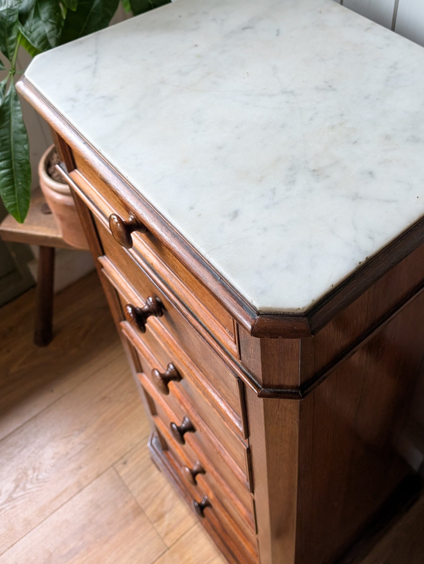 French Marble Top Pot Cupboard with Drawers