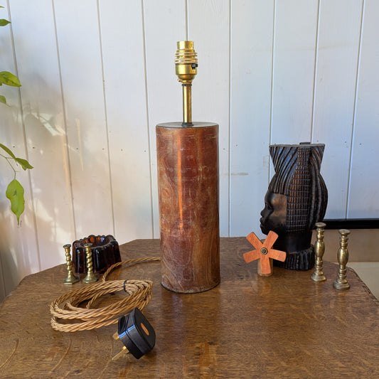 Mid Century Alabaster and Brass Cylindrical Lamp