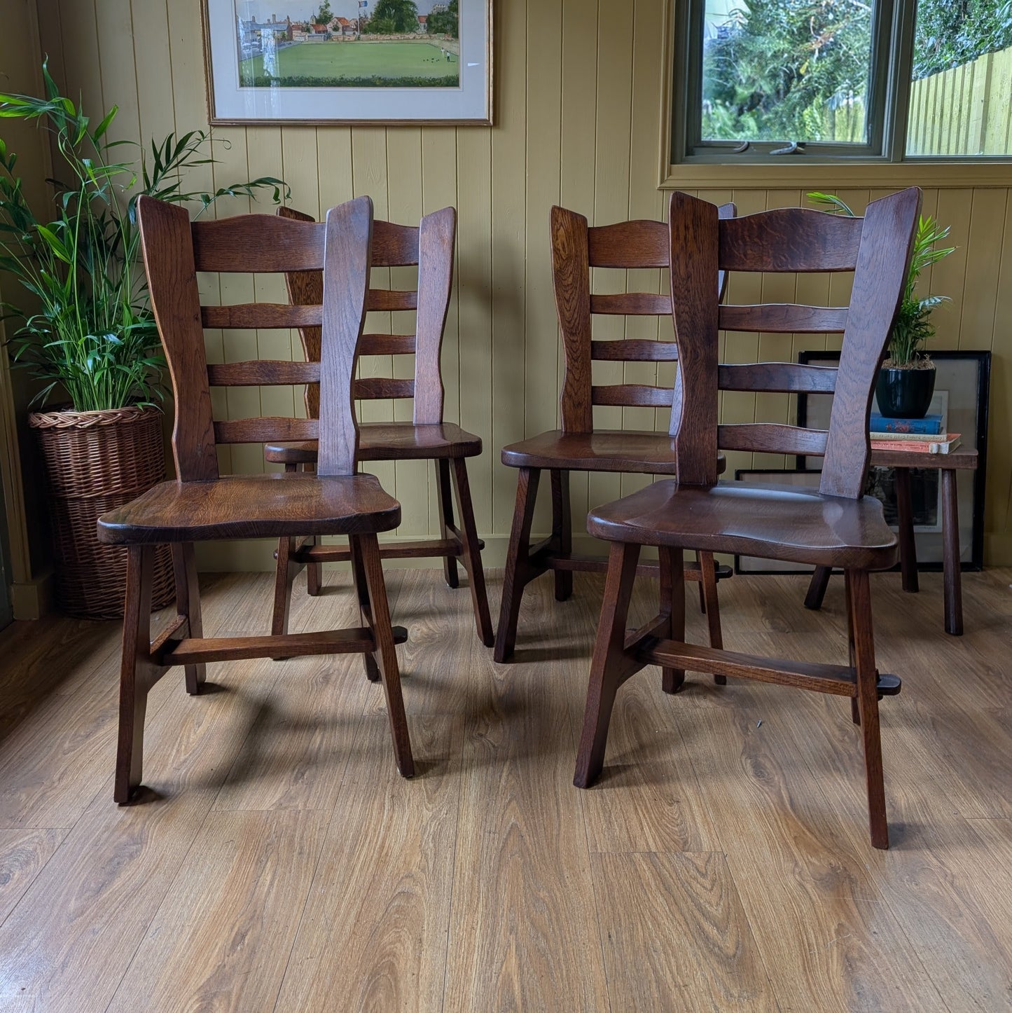 Set of 4 Brutalist Oak Dining Chairs