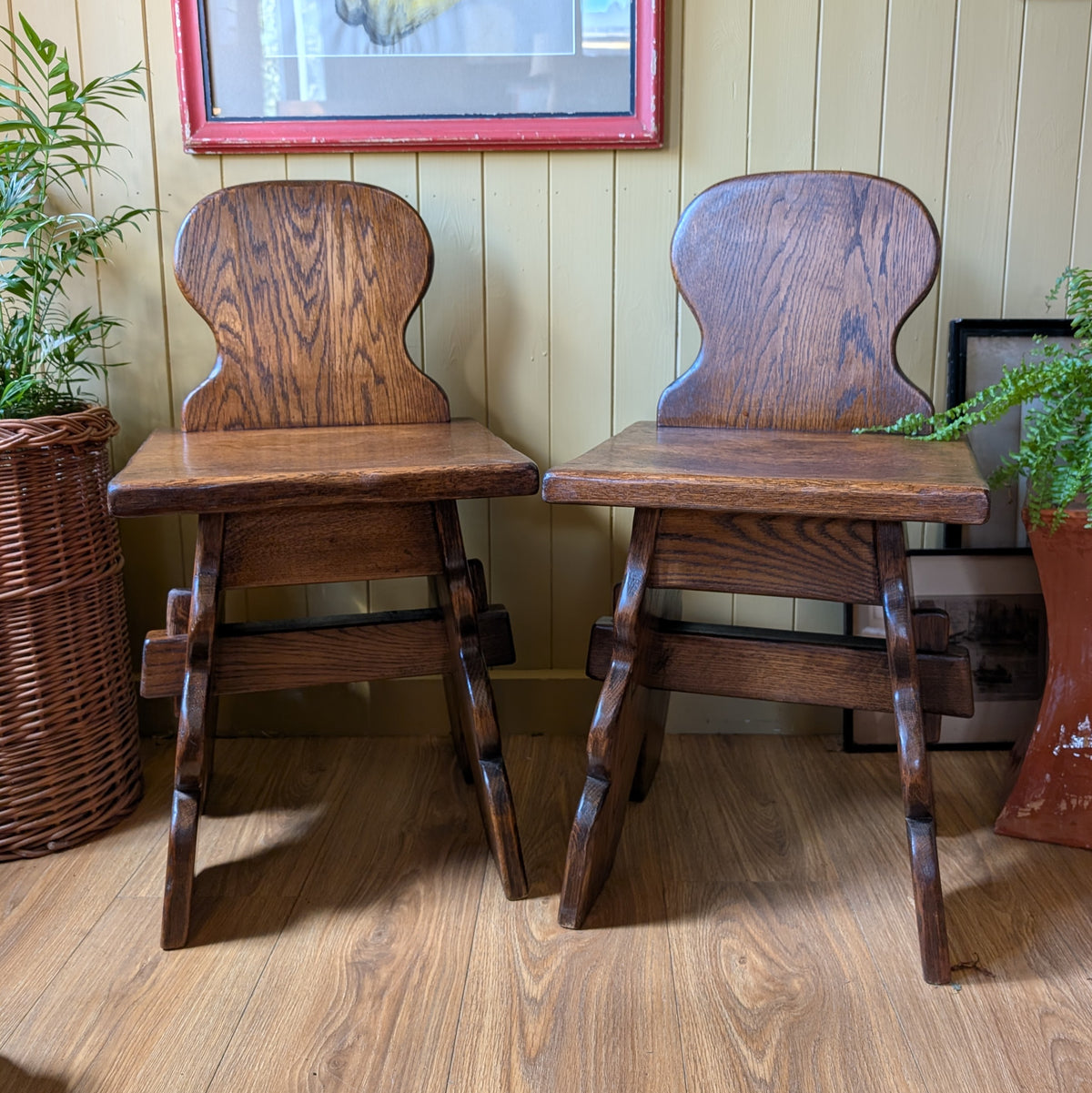 Pair of 1960s Mid-Century Brutalist Solid Oak Dining Chairs